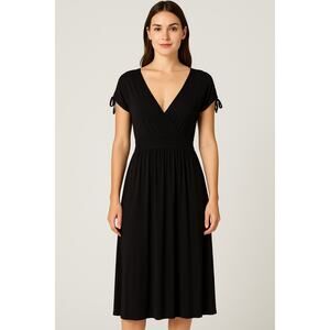 Olivia Rae Black Midi Dress Women’s Small V-Neck Stretchy Cap Sleeve